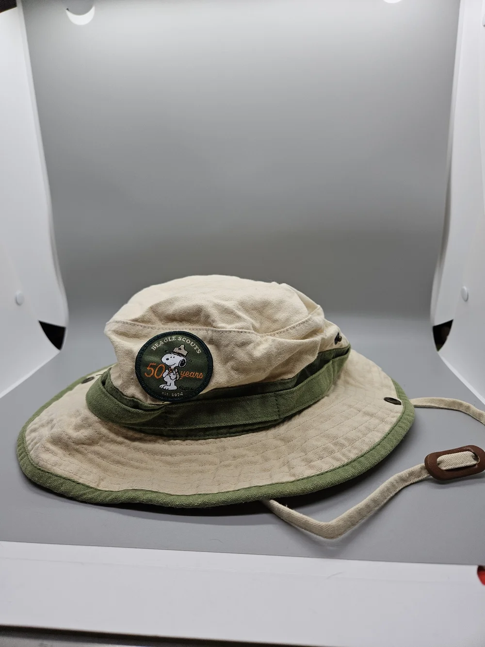 Peanuts Snoopy Beagle Scouts 50th Anniversary Boonie Hat Tan Green Canvas Sun